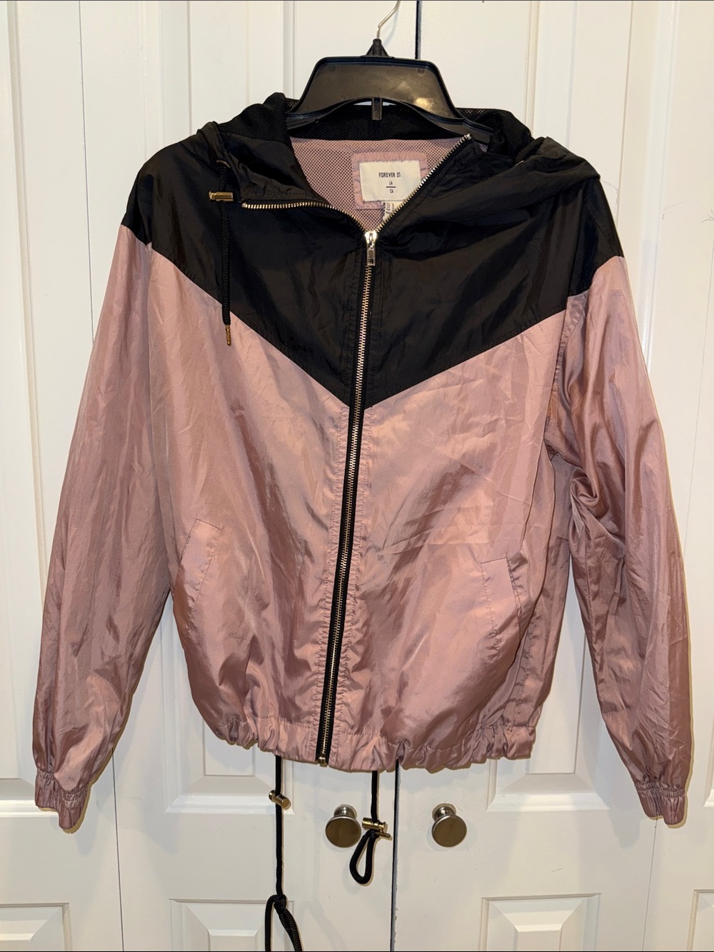 Forever 21 Dusty Pink and Black Colorblock Bomber Jacket